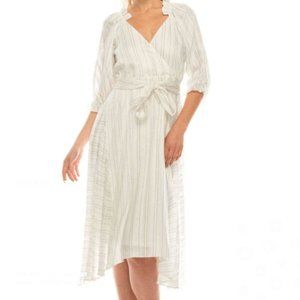 NWT Maison Tara Tea Length Faux Wrap Pinstripe Print A-line Dress, XXL